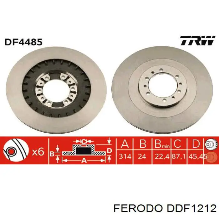 Передние тормозные диски DDF1212 Ferodo