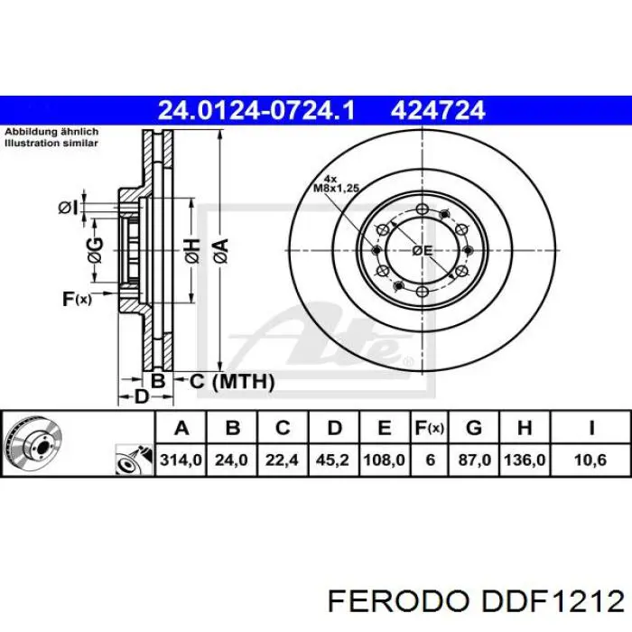 DDF1212 Ferodo Диск тормозной передний
