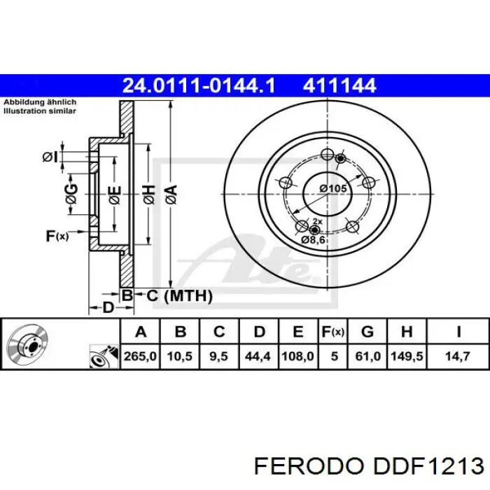 Disco de freno trasero DDF1213 Ferodo