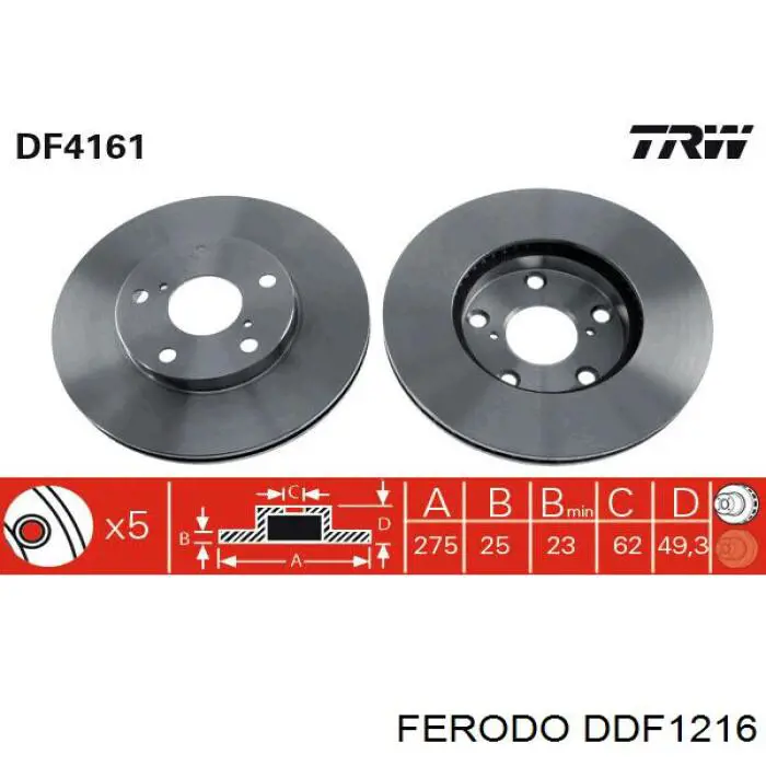 Передний тормозной диск Ferodo DDF1216
