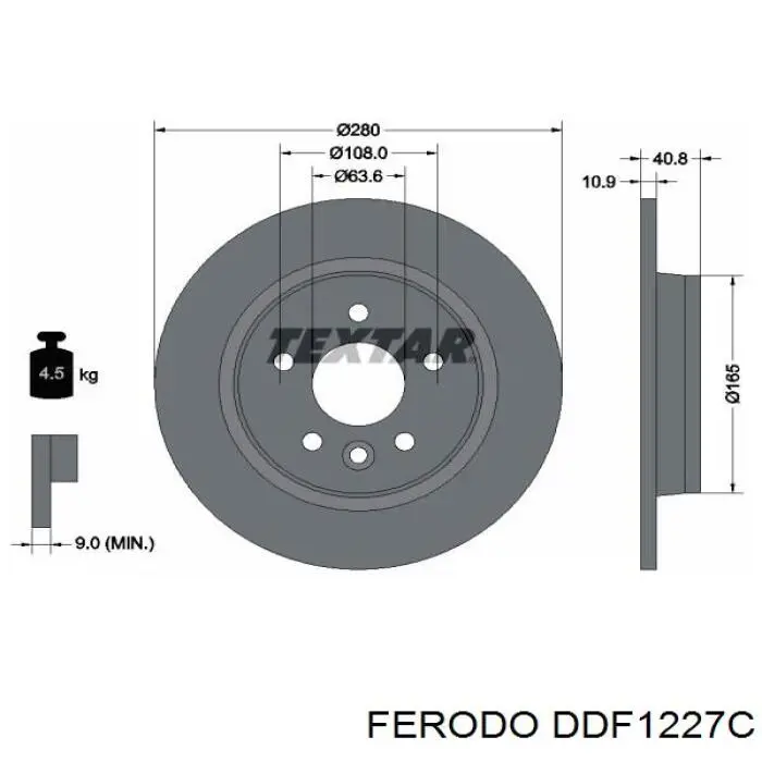 Disco de freno trasero DDF1227C Ferodo