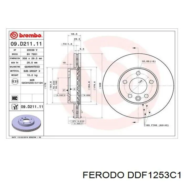 Тормоз дисковый передний Ferodo DDF1253C1 цена, от 81.36 USD