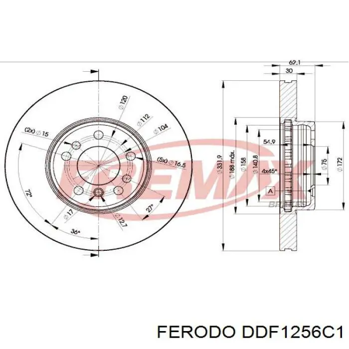 Тормоз дисковый передний Ferodo DDF1256C1 цена, от 70.52 USD