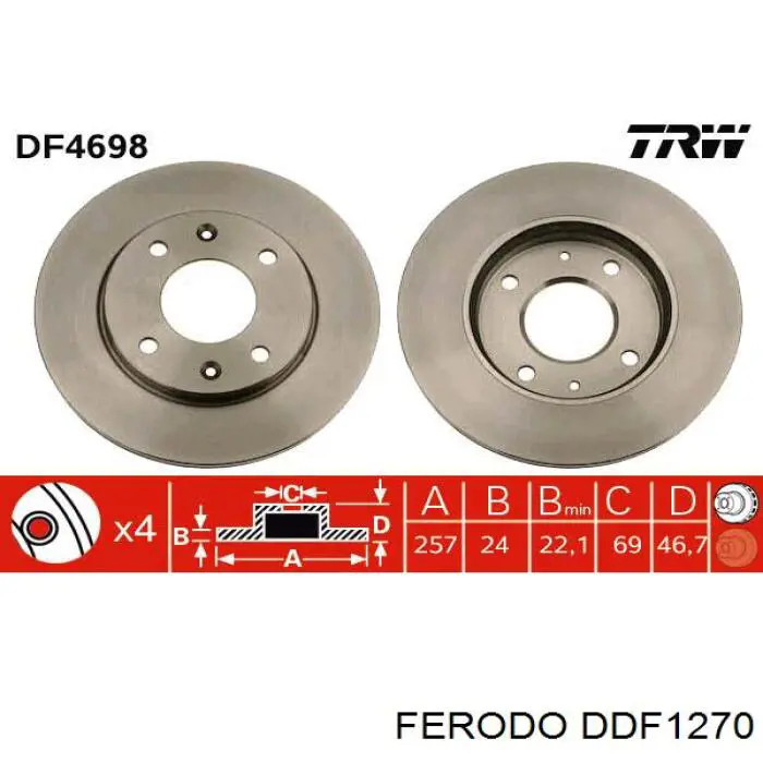 Передние тормозные диски DDF1270 Ferodo