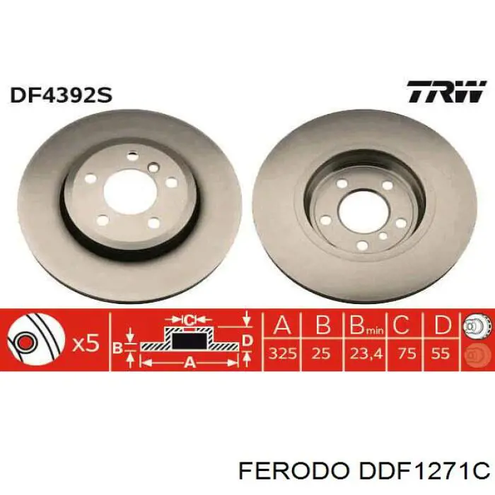 Передний тормозной диск Ferodo DDF1271C