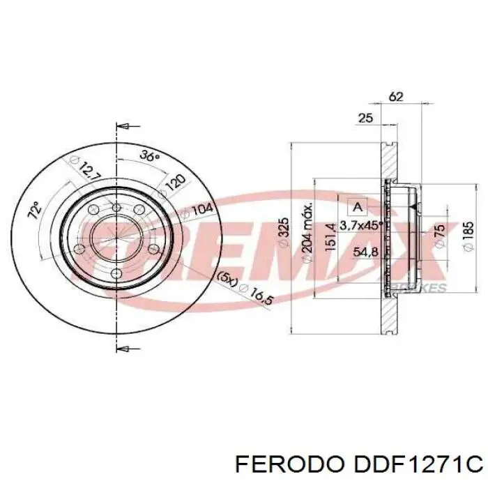 Диск гальмівний передній DDF1271C Ferodo