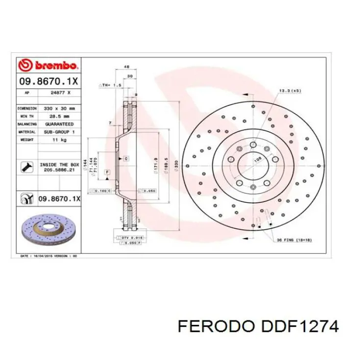 DDF1274 Ferodo Диск тормозной передний