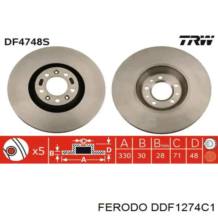 Freno de disco delantero DDF1274C1 Ferodo