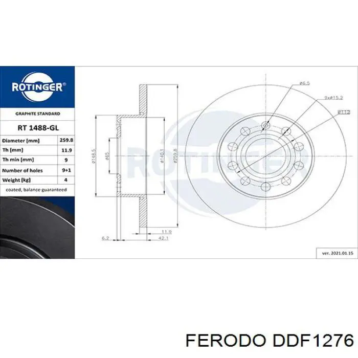 Задний тормозной диск Ferodo DDF1276 цена, от 26.60 USD