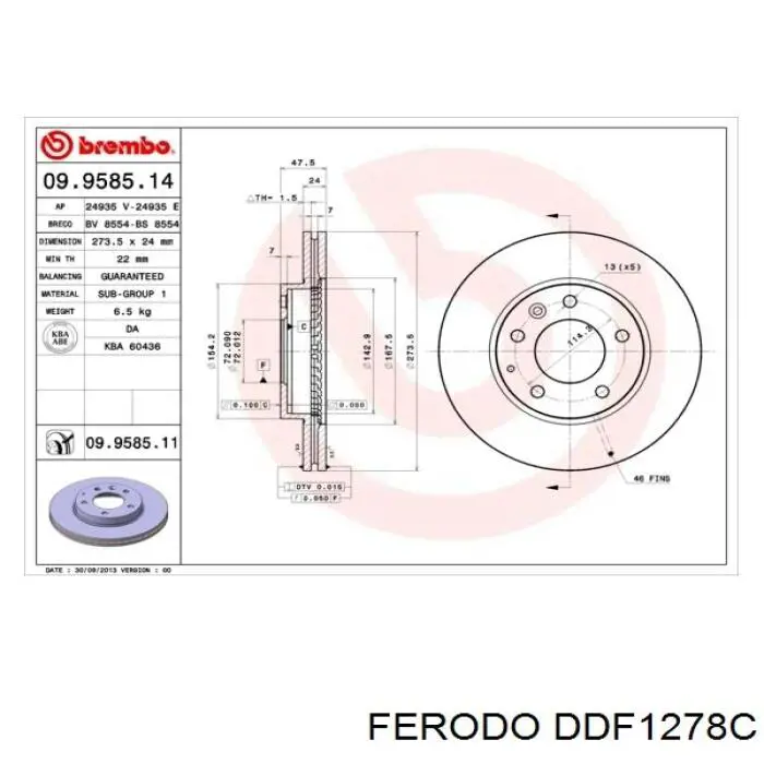 Freno de disco delantero DDF1278C Ferodo