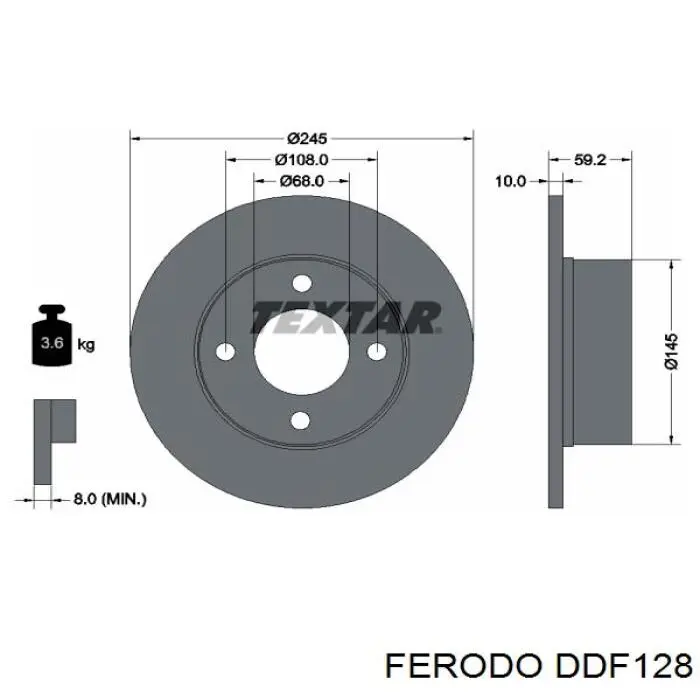 Disco de freno trasero DDF128 Ferodo
