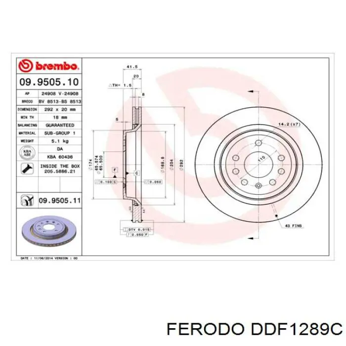 Задний дисковый тормоз Ferodo DDF1289C