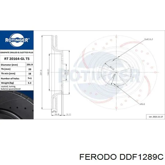 Тормозные диски DDF1289C Ferodo