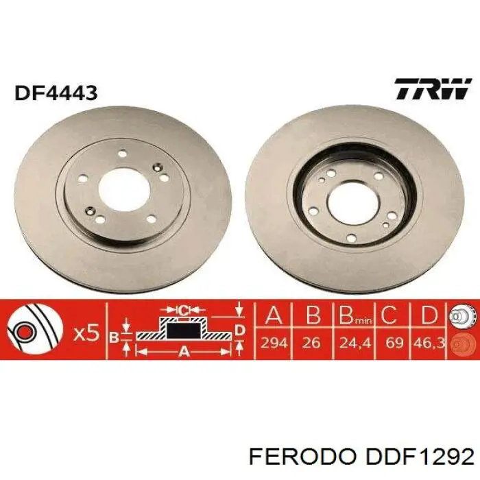 Freno de disco delantero DDF1292 Ferodo