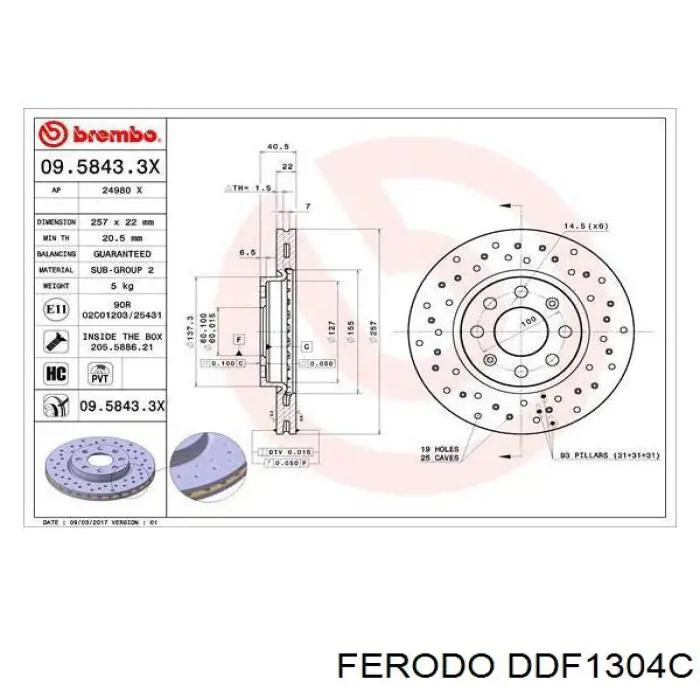 Freno de disco delantero DDF1304C Ferodo