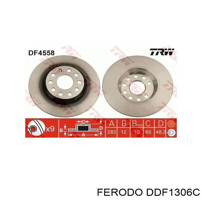 Disco de freno trasero DDF1306C Ferodo
