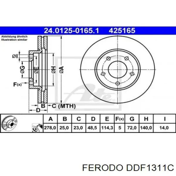 Freno de disco delantero DDF1311C Ferodo