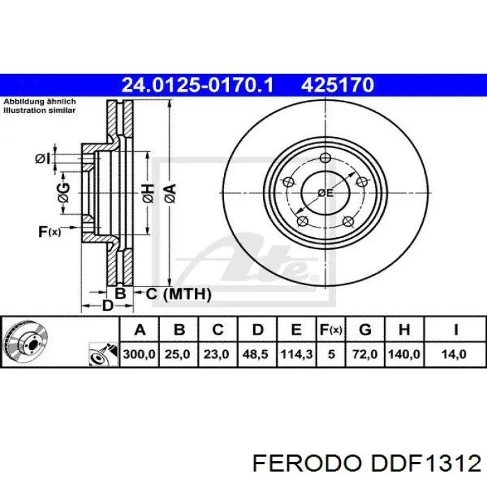 Freno de disco delantero DDF1312 Ferodo