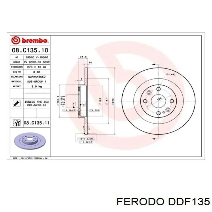 Тормоз дисковый передний Ferodo DDF135 цена, от 24.04 USD