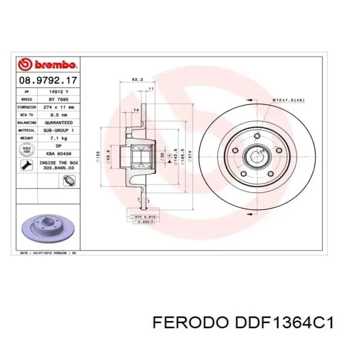 Купить DDF1364C1 Ferodo Диск тормозной задний