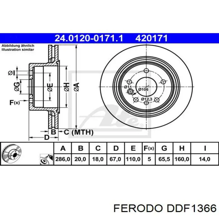 Disco de freno trasero DDF1366 Ferodo