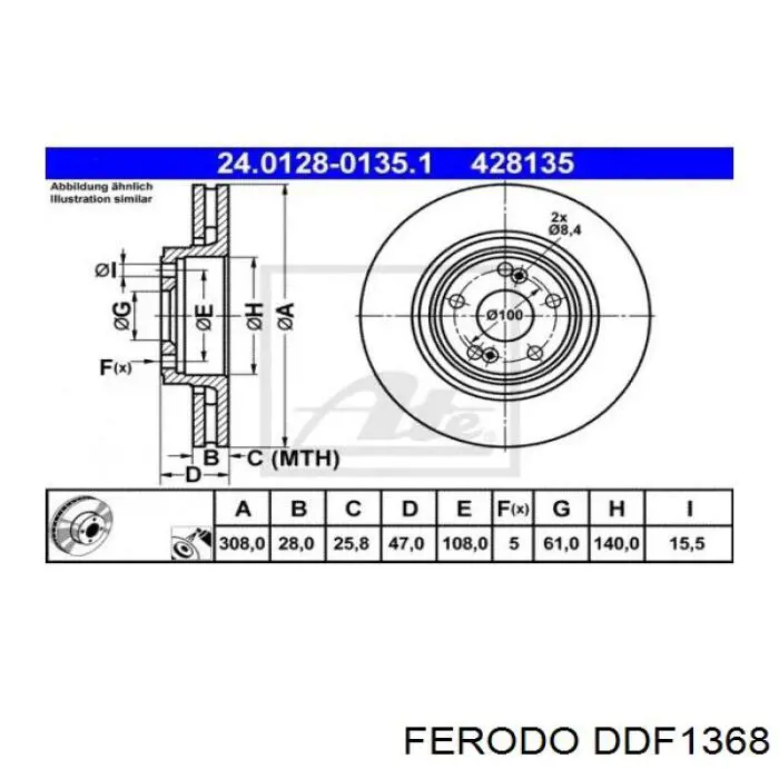 DDF1368 Ferodo диск тормозной передний