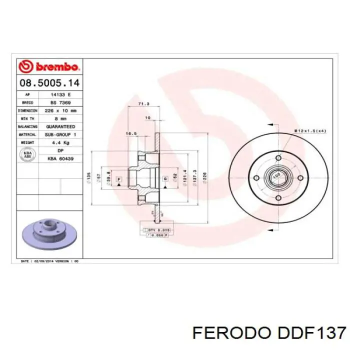 Disco de freno trasero DDF137 Ferodo