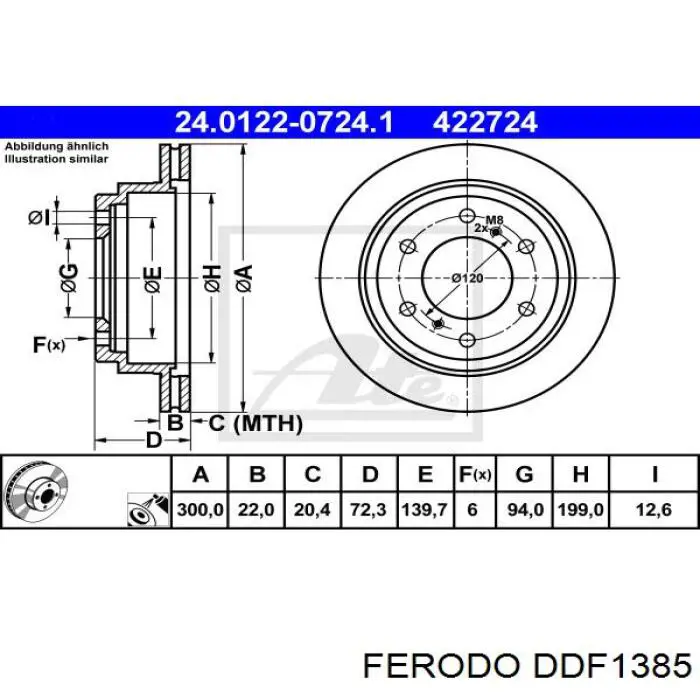 Disco de freno trasero DDF1385 Ferodo