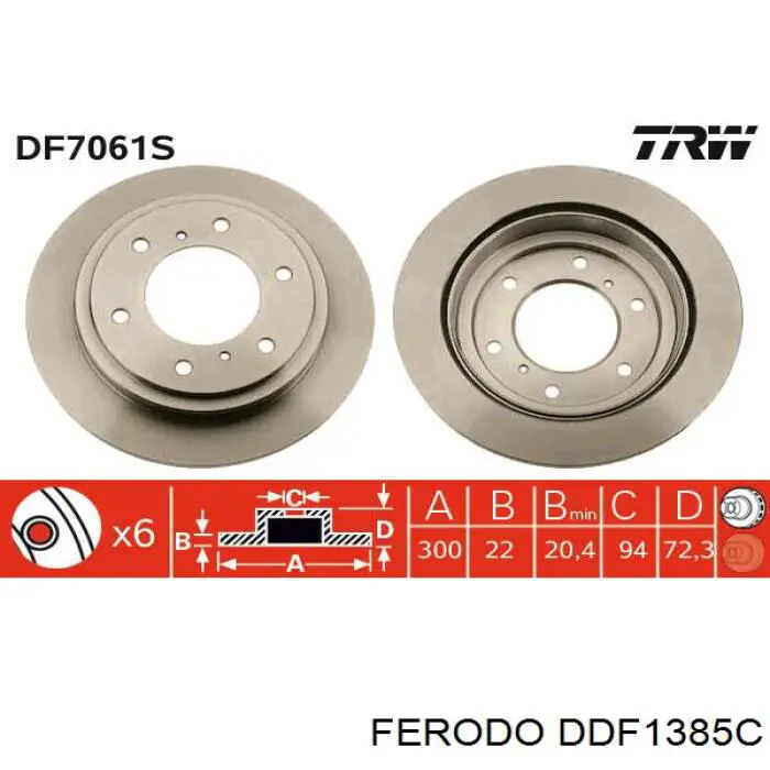 Disco de freno trasero DDF1385C Ferodo