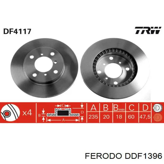 Тормоз дисковый передний Ferodo DDF1396 цена, от 39.20 USD