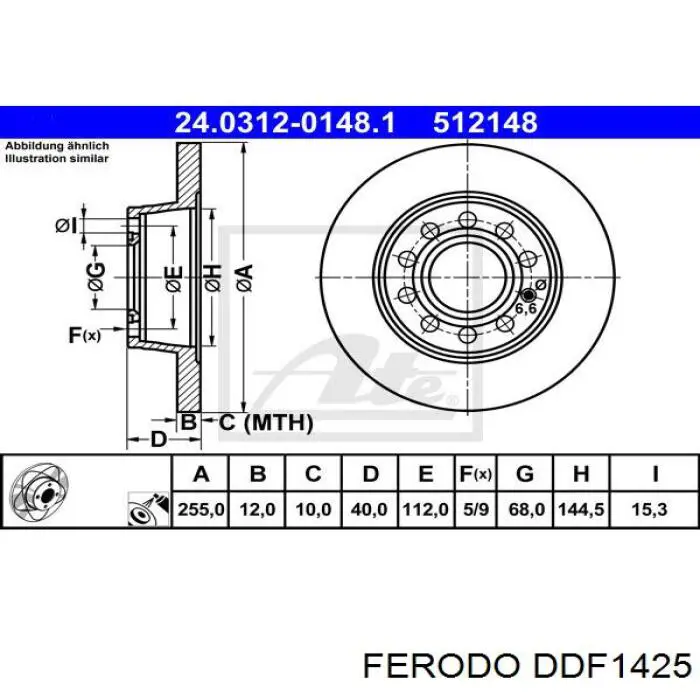 Disco de freno trasero DDF1425 Ferodo