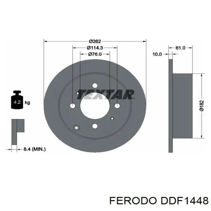 Disco de freno trasero DDF1448 Ferodo