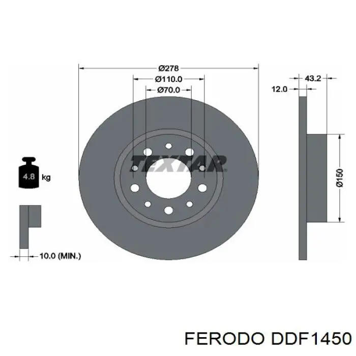 Disco de freno trasero DDF1450 Ferodo