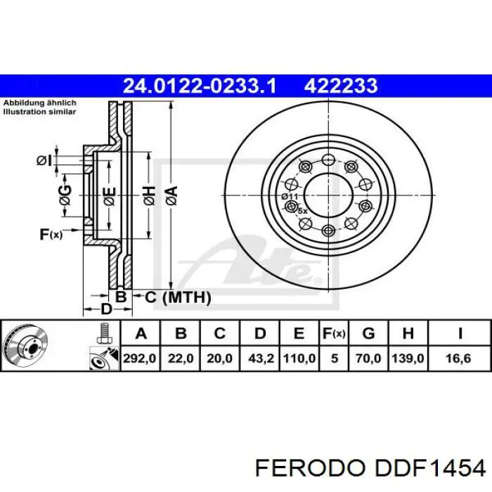 Disco de freno trasero DDF1454 Ferodo