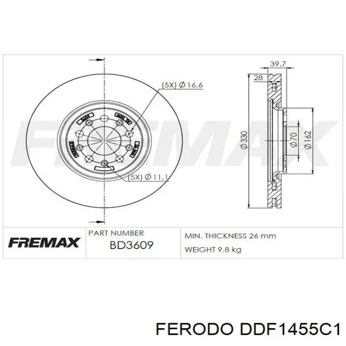 DDF1455C1 Ferodo Диск тормозной передний
