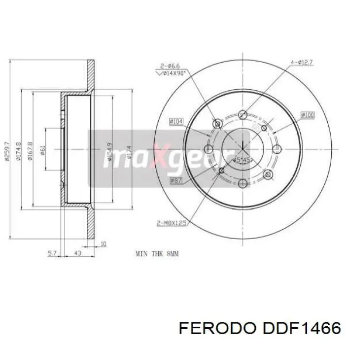 Disco de freno trasero DDF1466 Ferodo