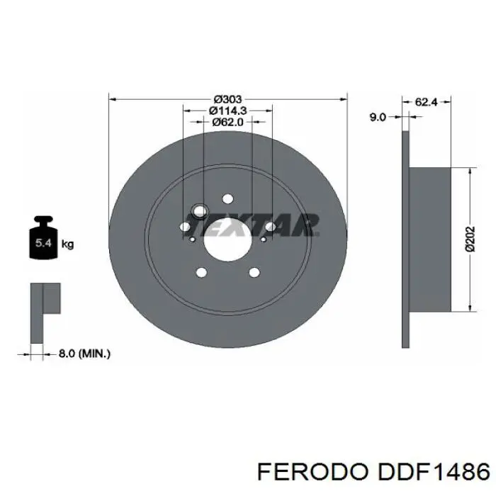 Disco de freno trasero DDF1486 Ferodo