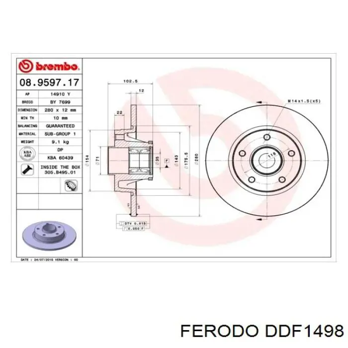 DDF1498 Ferodo Дисковый тормоз