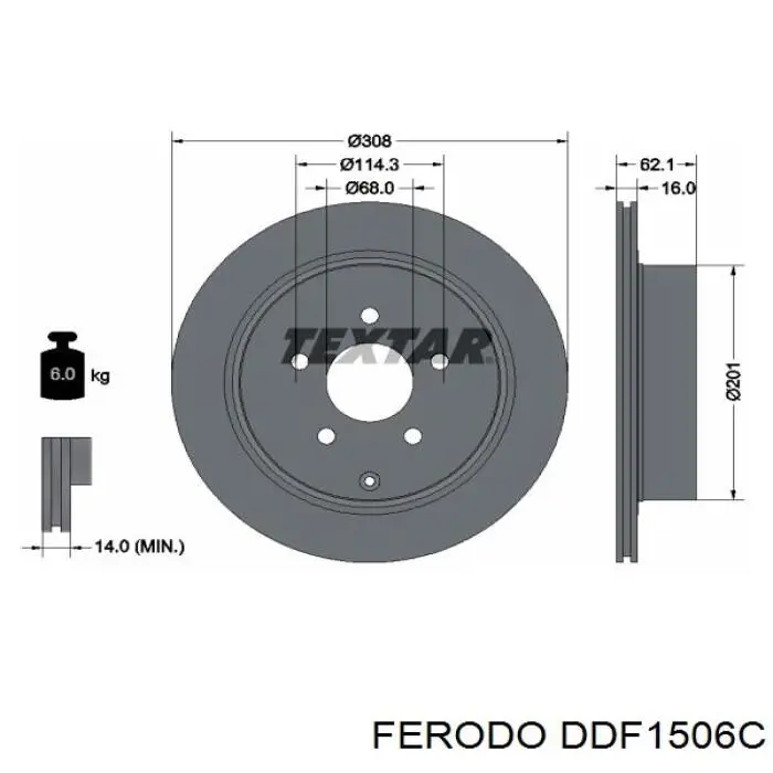 Disco de freno trasero DDF1506C Ferodo
