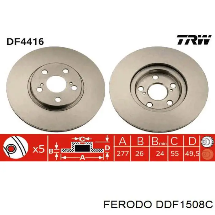 Передние тормозные диски DDF1508C Ferodo