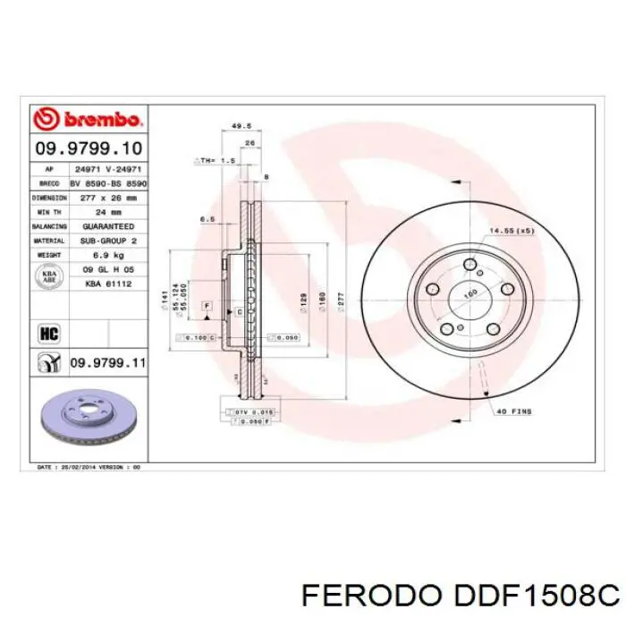 Передний тормозной диск Ferodo DDF1508C