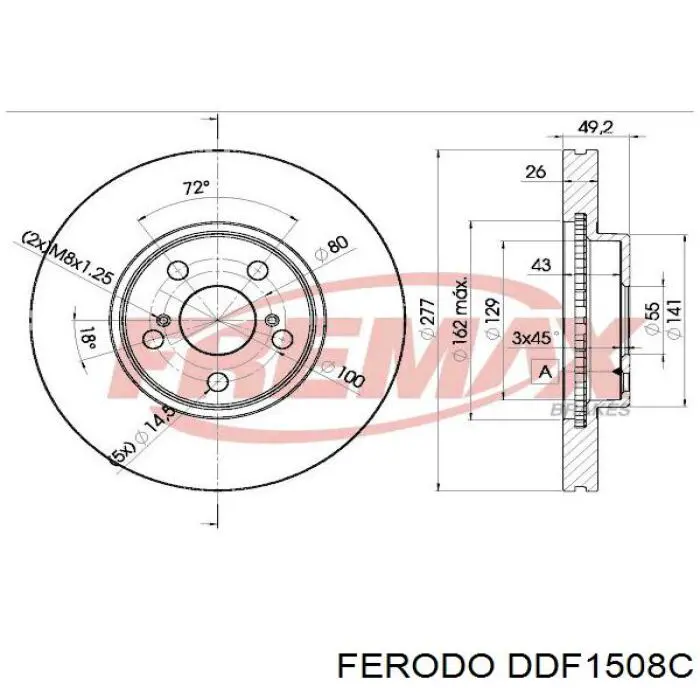 Тормоз дисковый передний Ferodo DDF1508C цена, от 49.55 USD