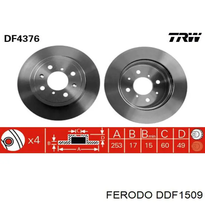 Freno de disco delantero DDF1509 Ferodo