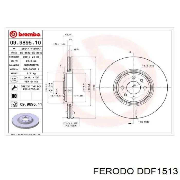 Передние тормозные диски DDF1513 Ferodo