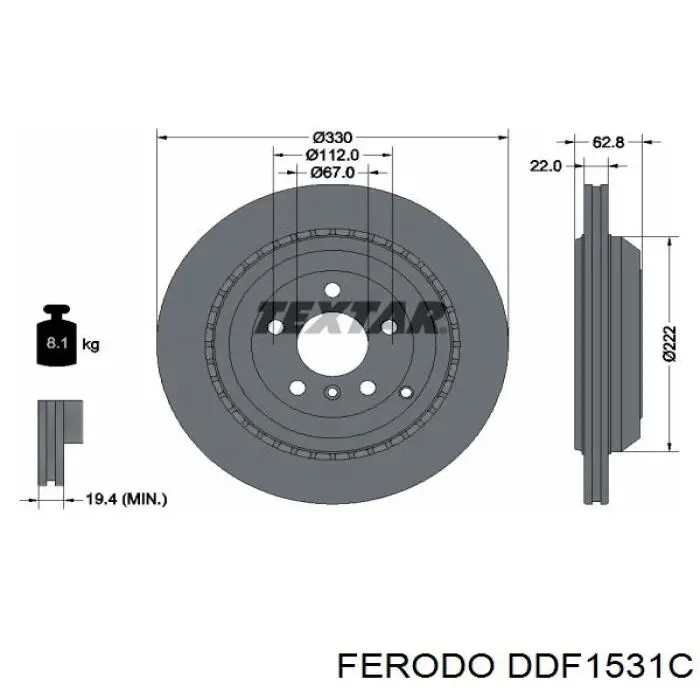 Disco de freno trasero DDF1531C Ferodo