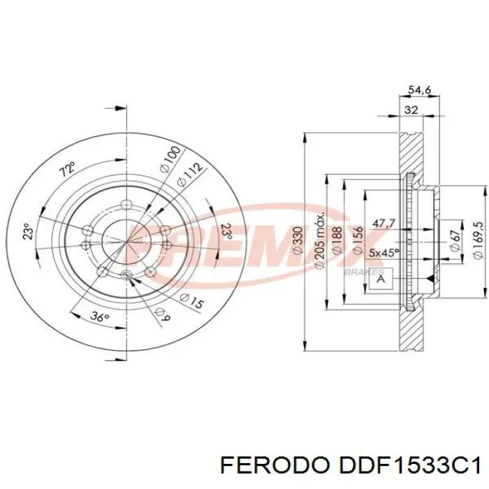 Передний тормозной диск Ferodo DDF1533C1