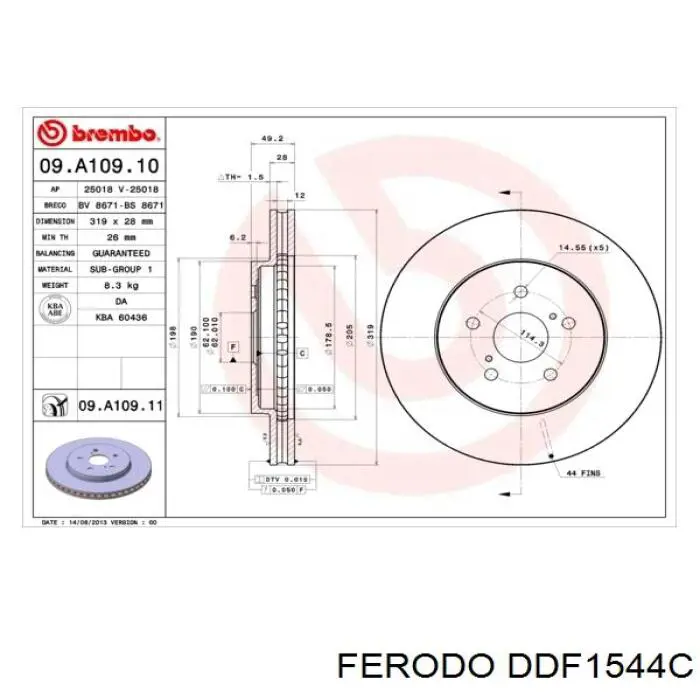 Передние тормозные диски DDF1544C Ferodo