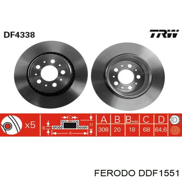 Купить DDF1551 Ferodo Диск тормозной задний