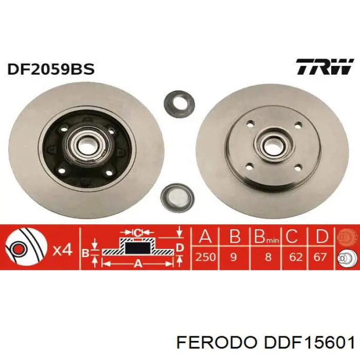 Disco de freno trasero DDF15601 Ferodo