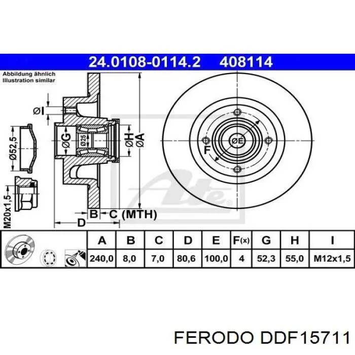 Disco de freno trasero DDF15711 Ferodo